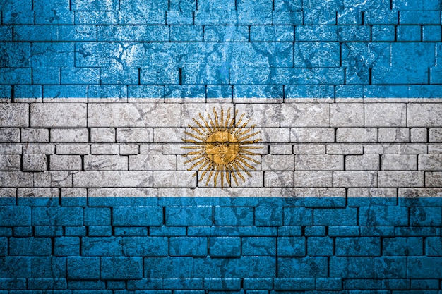 Bandera nacional de argentina en pared de ladrillo