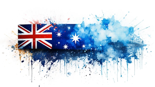 Bandera nacional de Australia hecha de humo de color aislado sobre un fondo negro