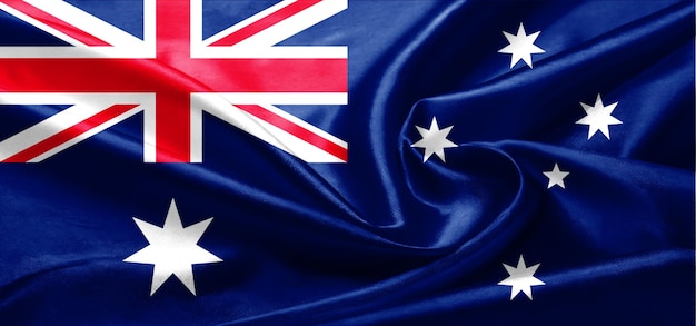 Bandera nacional de Australia en una tela ondulada de seda