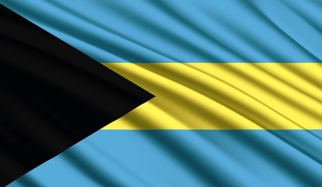 Bandera nacional de Bahamas Colores nacionales de país de seda realista con emblema