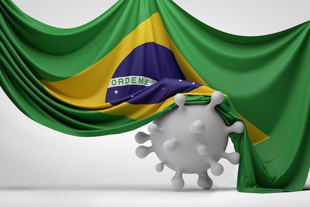 La bandera nacional de brasil cubrió una representación de la molécula d de la enfermedad del virus covid