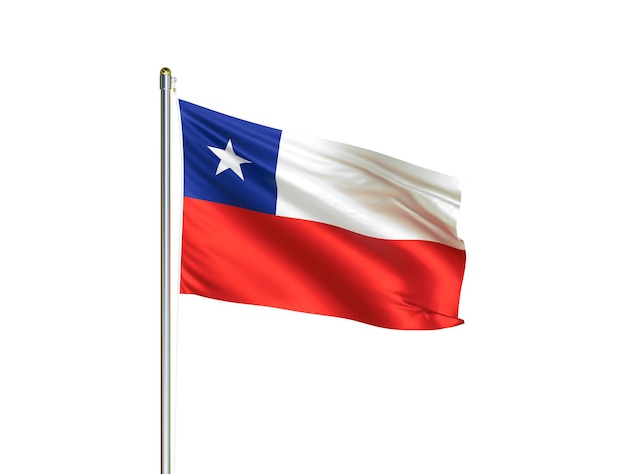 Bandera nacional de Chile ondeando en fondo blanco aislado Bandera de Chile Ilustración 3D