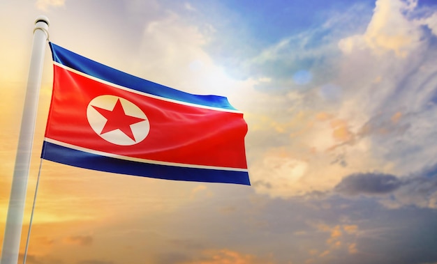 Una bandera nacional de corea del norte, bandera ondeante 3d aislada,