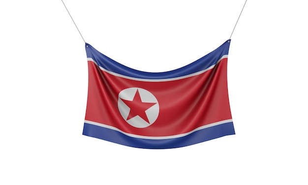 Bandera nacional de Corea del Norte que cuelga la bandera de tela 3D Rendering