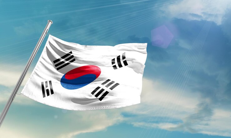 Foto la bandera nacional de corea del sur ondeando en el cielo