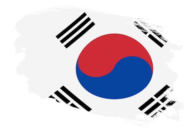 Bandera nacional de Corea del Sur sobre fondo blanco con textura de pincel de trazo grunge
