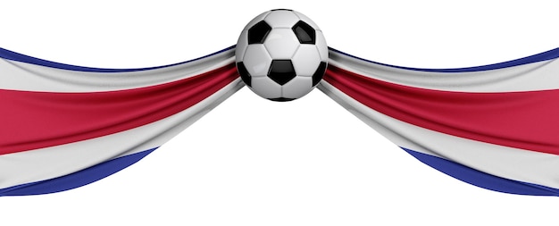 La bandera nacional de Costa Rica con un balón de fútbol Concepto de partidario de fútbol Representación 3D