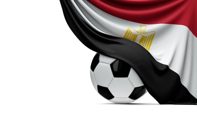 Bandera nacional de Egipto envuelta sobre una pelota de fútbol 3D Rendering