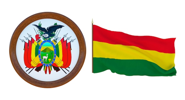 Foto la bandera nacional y el escudo de armas ilustración 3d de bolivia