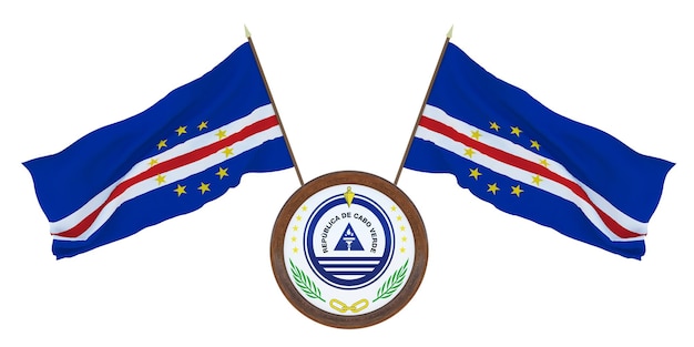 Bandera nacional y el escudo de armas Ilustración 3D de Cabo Verde Antecedentes Antecedentes para editores y diseñadores Fiesta nacional