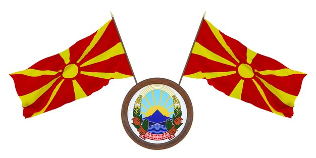 Foto bandera nacional y el escudo de armas ilustración 3d de macedonia fondo con bandera de macedonia