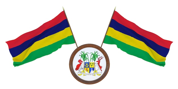 Bandera nacional y el escudo de armas Ilustración 3D de Mauricio Fondo para editores y diseñadores Fiesta nacional