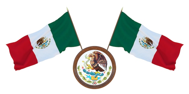 La bandera nacional y el escudo de armas Ilustración 3D de México Fondo para editores y diseñadores Fiesta nacional