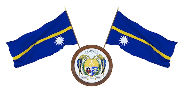 Bandera nacional y escudo de armas Ilustración 3D de Nauru Fondo para editores y diseñadores Fiesta nacional