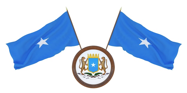Bandera nacional y el escudo de armas Ilustración 3D de Somalia Fondo con bandera de Somalia