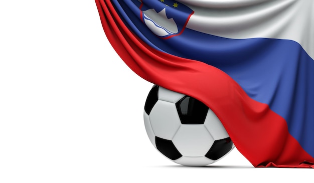 Bandera nacional de Eslovenia envuelta sobre una pelota de fútbol 3D Rendering