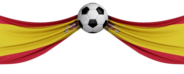 La bandera nacional de España con un balón de fútbol Concepto de partidario de fútbol 3D Rendering