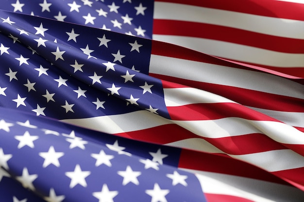 La bandera nacional de Estados Unidos desde el primer plano de los textiles en tres versiones de enfoque suave