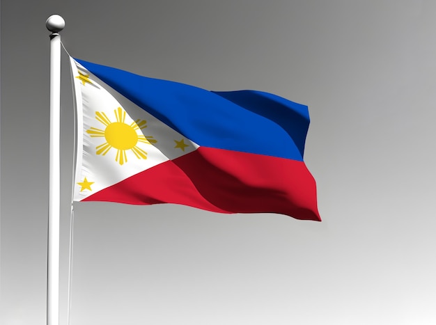 Bandera nacional de Filipinas ondeando sobre fondo gris