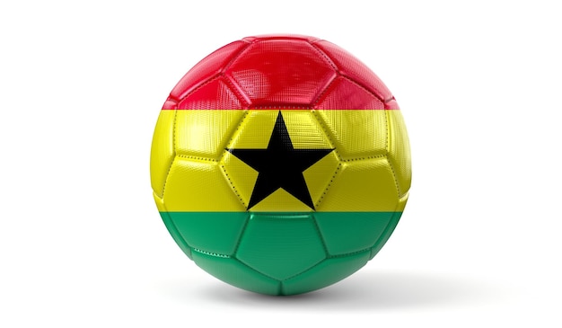 Bandera nacional de Ghana en ilustración 3D de balón de fútbol