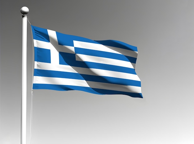 Bandera nacional de Grecia ondeando sobre fondo gris