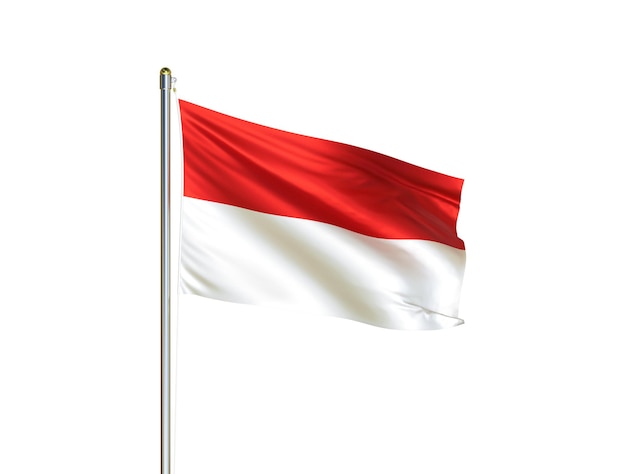 Bandera nacional de Indonesia ondeando en fondo blanco aislado Bandera de Indonesia Ilustración 3D