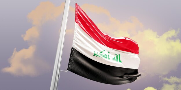 Foto la bandera nacional de irak ondeando en el cielo