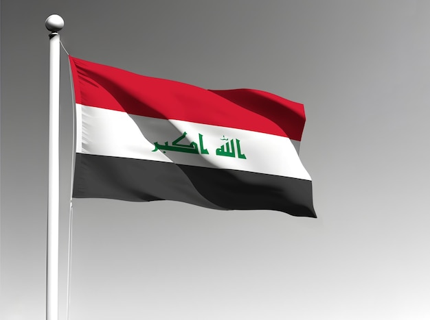 Bandera nacional de Irak ondeando sobre fondo gris