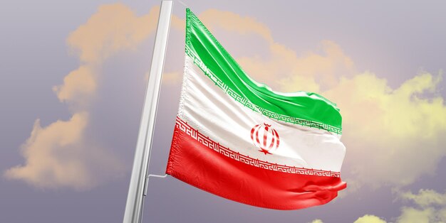 Foto la bandera nacional de irán ondeando en el hermoso cielo