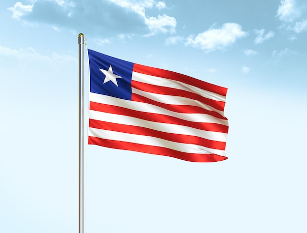 Bandera nacional de Liberia ondeando en el cielo azul con nubes Bandera de Liberia Ilustración 3D