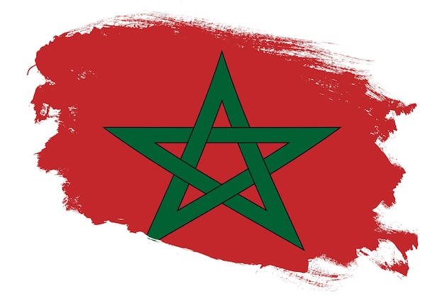 Bandera nacional de Marruecos sobre fondo blanco con textura de pincel de trazo grunge