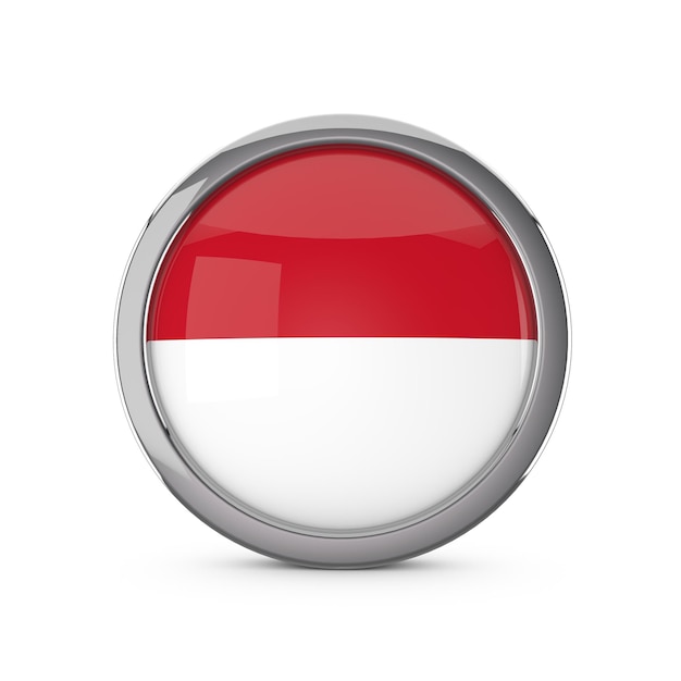 Bandera nacional de Mónaco en forma de círculo brillante con marco cromado 3D Rendering