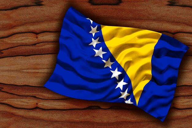 Foto bandera nacional ofbosnia y herzegovina fondo con la bandera de bosnia y herzegovina