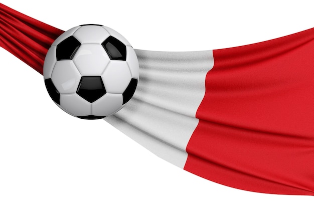 Foto la bandera nacional de perú con un balón de fútbol concepto de partidario de fútbol 3d rendering