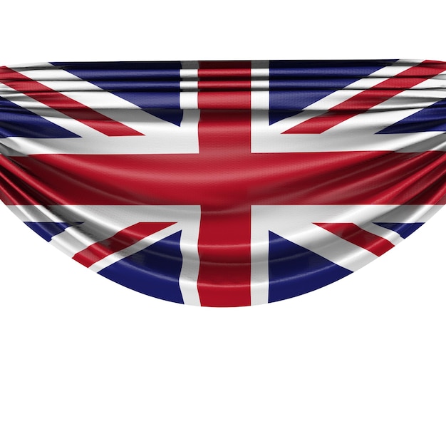 Bandera nacional del Reino Unido colgando banner de tela 3D Rendering
