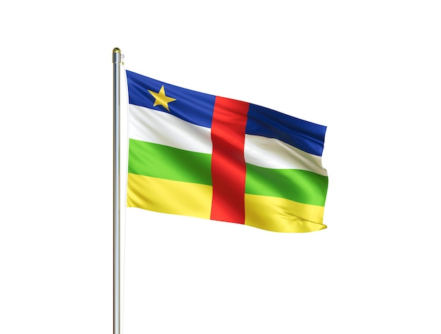 Bandera nacional de la República Centroafricana ondeando en fondo blanco aislado República Centroafricana