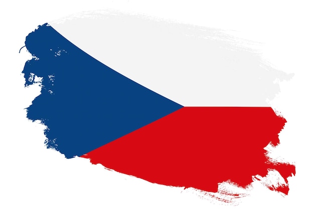Bandera nacional de la República Checa sobre fondo blanco con textura de pincel de trazo grunge