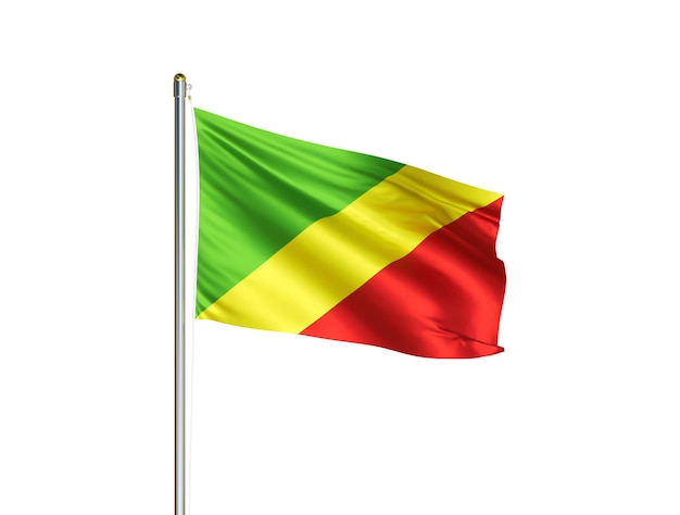 Bandera nacional de la República del Congo ondeando en un fondo blanco aislado Bandera de la República del Congo