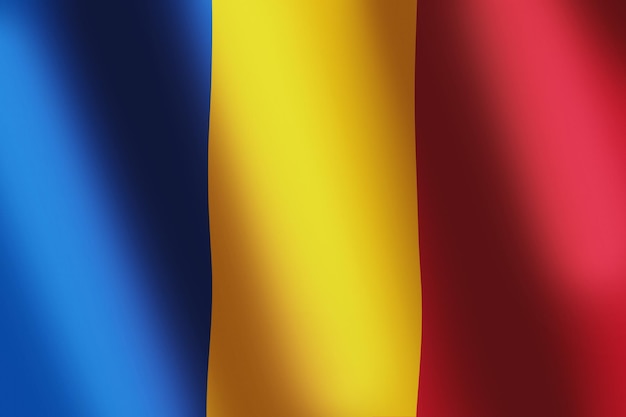 Bandera nacional de Rumania Bandera tricolor rumana con paletas verticales de azul, amarillo y rojo con ola de viento suave para pancarta o fondo Símbolo nacional de Rumania Olas onduladas en la bandera