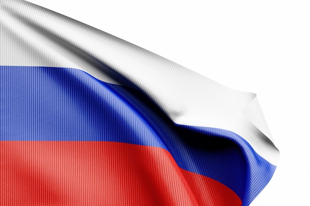 La bandera nacional de Rusia de los textiles en la ilustración 3D de enfoque suave del poste