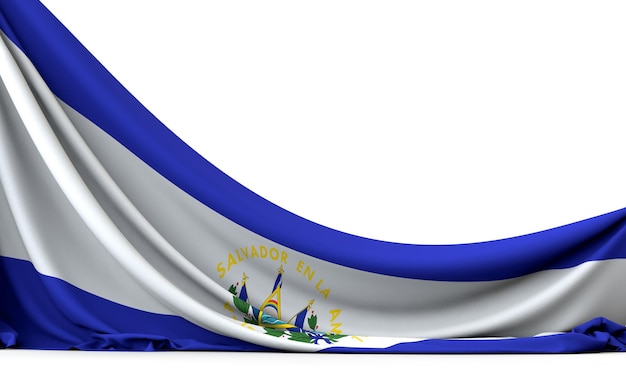 Bandera nacional de El Salvador colgando bandera de tela 3D Rendering
