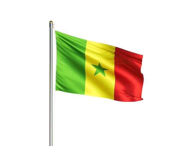 Bandera nacional de Senegal ondeando en fondo blanco aislado Bandera de Senegal Ilustración 3D