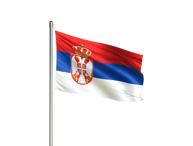 Bandera nacional de Serbia ondeando en fondo blanco aislado Bandera de Serbia Ilustración 3D