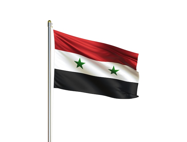 Bandera nacional de Siria ondeando en fondo blanco aislado Bandera de Siria Ilustración 3D