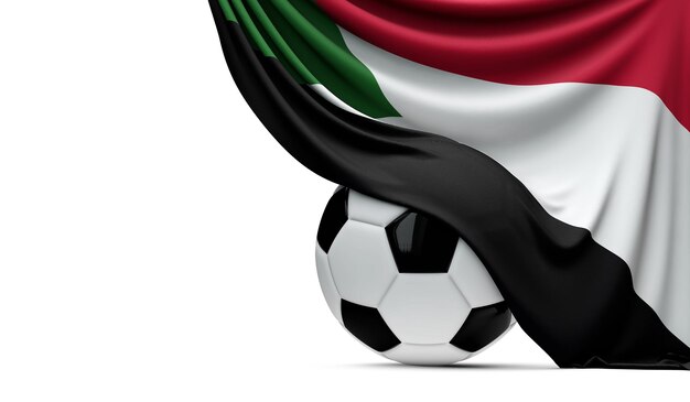 Bandera nacional de Sudán envuelta sobre una pelota de fútbol 3D Rendering
