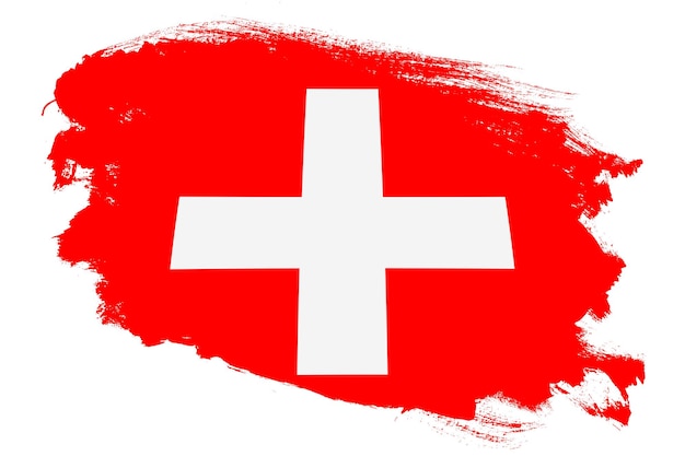 Bandera nacional de Suiza sobre fondo blanco con textura de pincel de trazo grunge