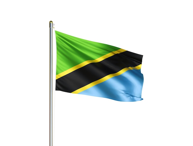 Bandera nacional de Tanzania ondeando en fondo blanco aislado Bandera de Tanzania Ilustración 3D