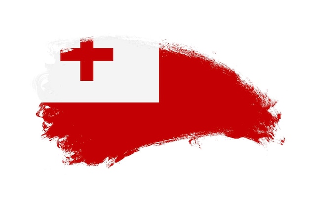 Bandera nacional de Tonga pintada con pincel de trazo en blanco aislado