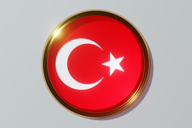 La bandera nacional de Turquía en forma de ventana redonda. Bandera en forma de círculo. Icono de país.