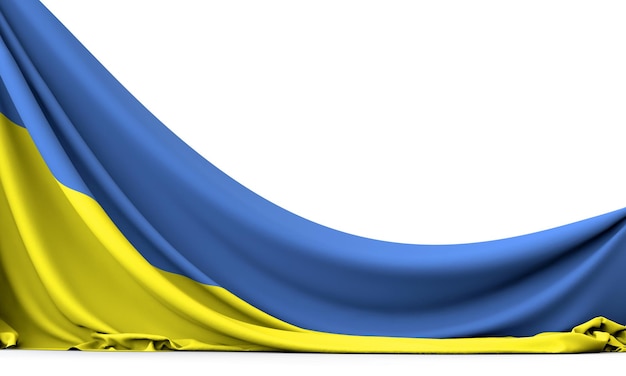 Bandera nacional de Ucrania colgando tela banner 3D Rendering